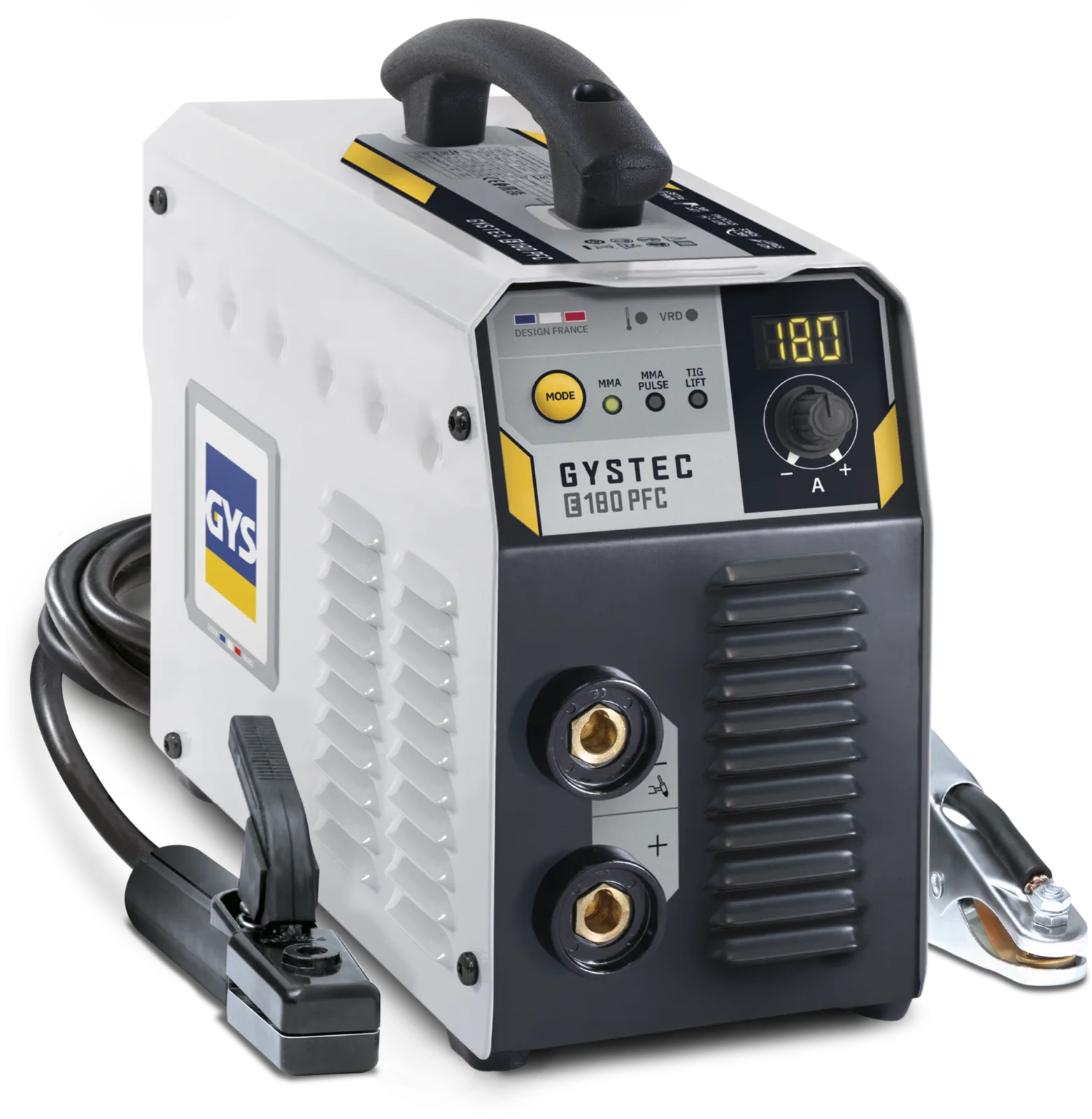GYS GYSTEC E180 PFC w walizce, spawarka MMA, widok z przodu, Spawlab