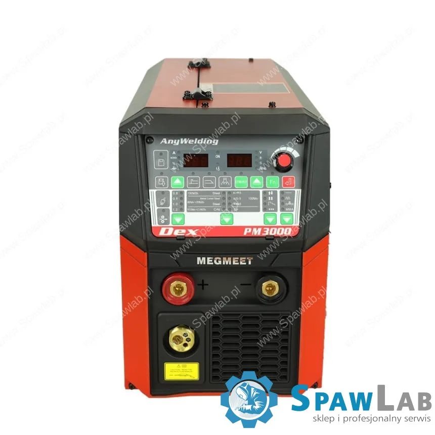 MEGMEET Dex PM3000 Q, widok z przodu, panel i gniazda przyłączeniowe, Spawlab
