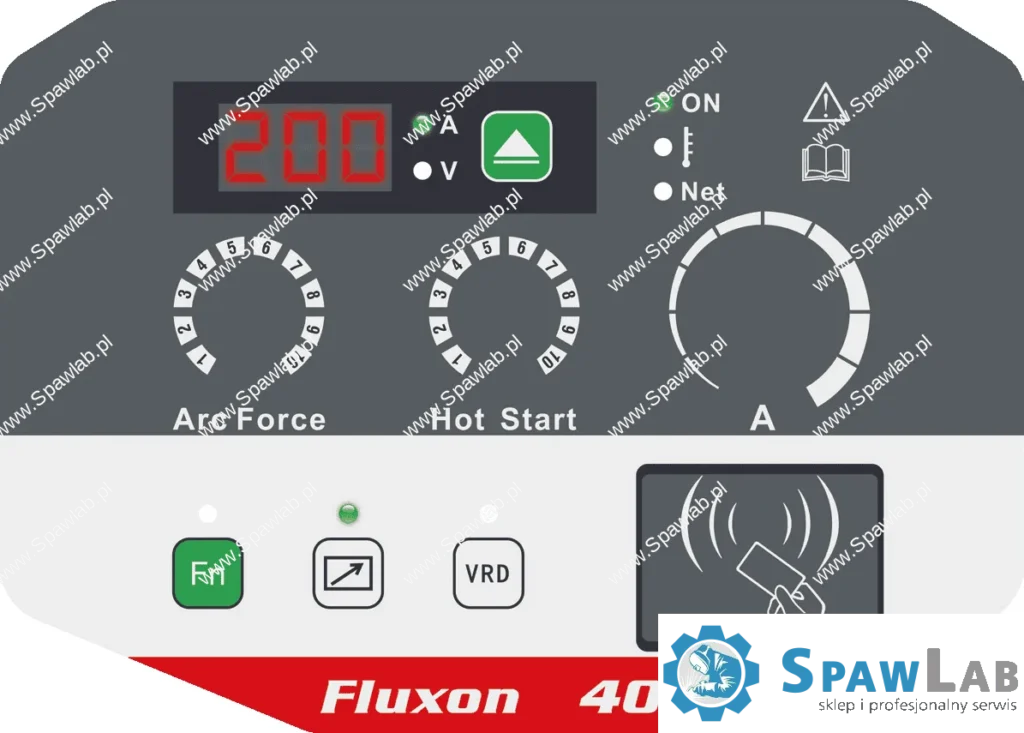 MEGMEET Fluxon 400, panel sterowania z regulacją Arc Force i Hot Start, Spawlab