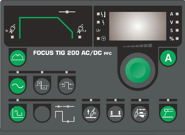 Migatronic Focus TIG 200 AC/DC PFC, panel sterowania, Spawlab