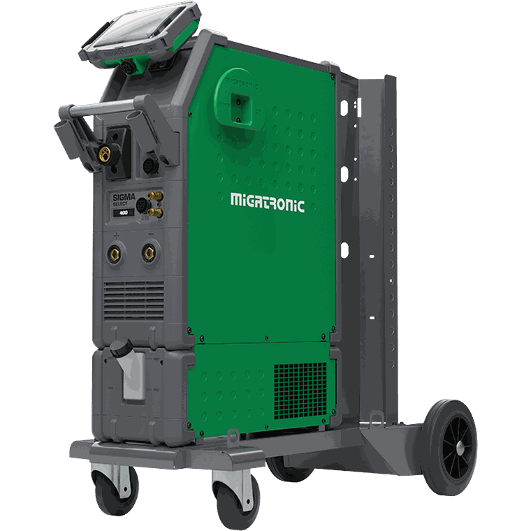 Migatronic Sigma Select 400 chłodzona wodą, konfigurowalna spawarka MIG/MAG na wózku z butlą, Spawlab