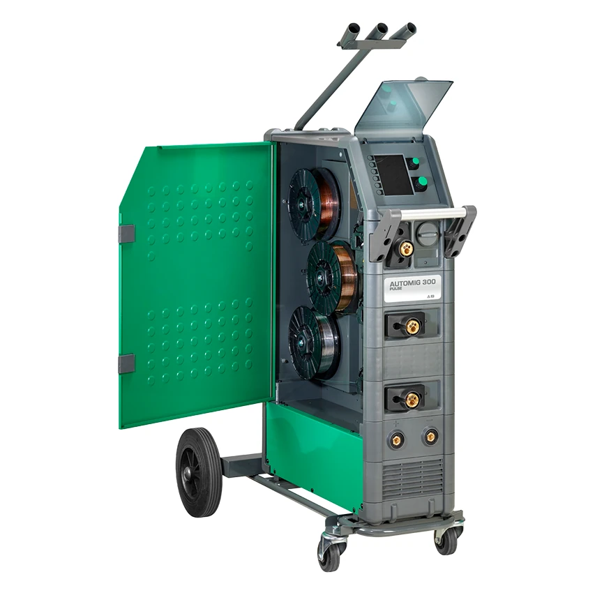 Migatronic Automig 300 Pulse TRIO, trzy szpule drutu i trzy gniazda uchwytów, zdjęcie producenta
